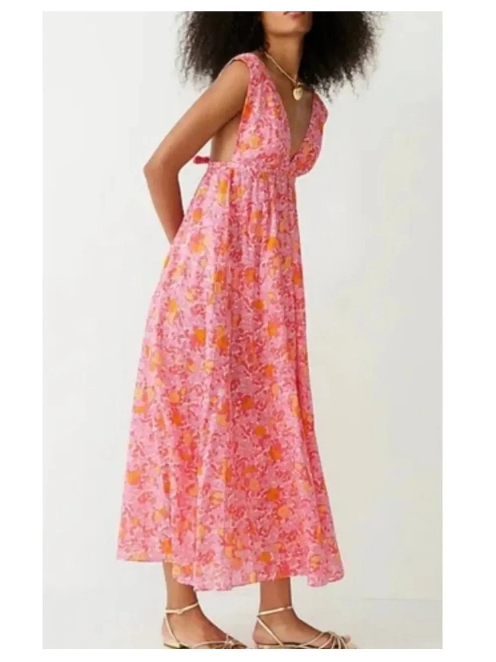 100% Cotton Pink & Orange Tie Back Dress from J. Crew Size Small